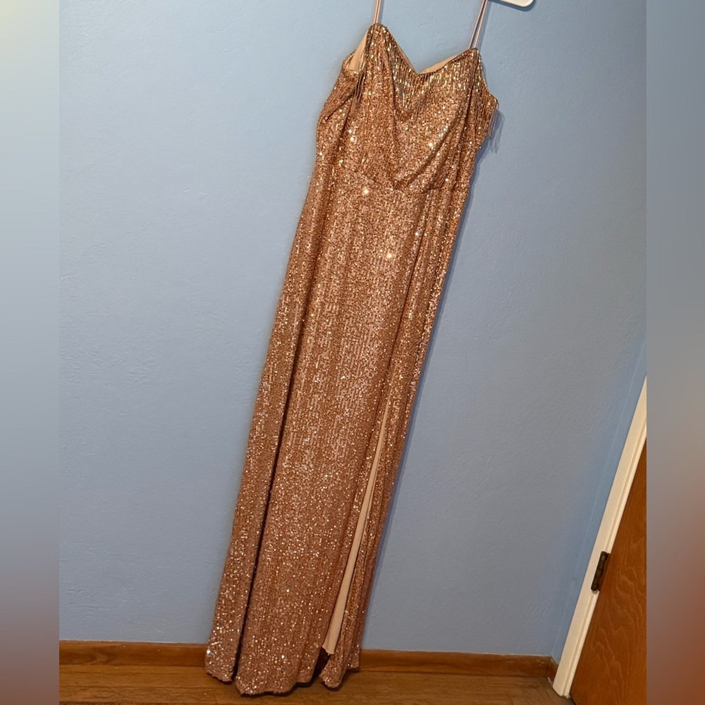 Sequin Spaghetti-Strap Prom Dress in Rose Gold